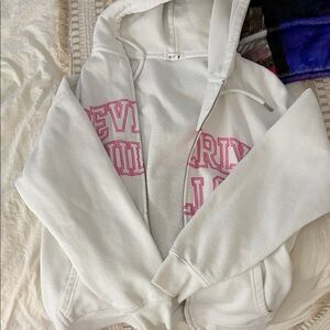 Garage White Zip-Up Hoodie Beverly Hills with Pink Lettering